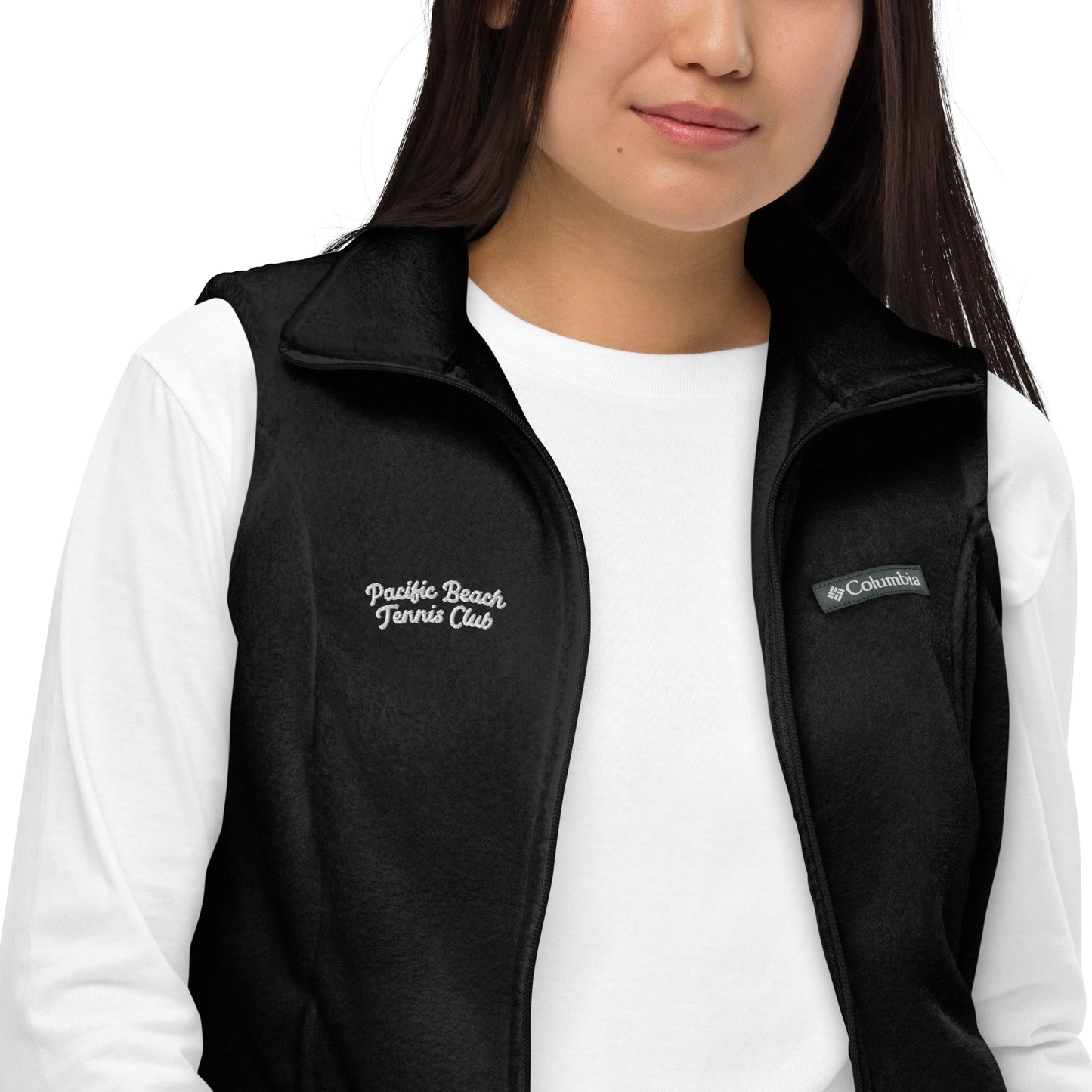 Embroidered women’s PBTC x Columbia fleece vest