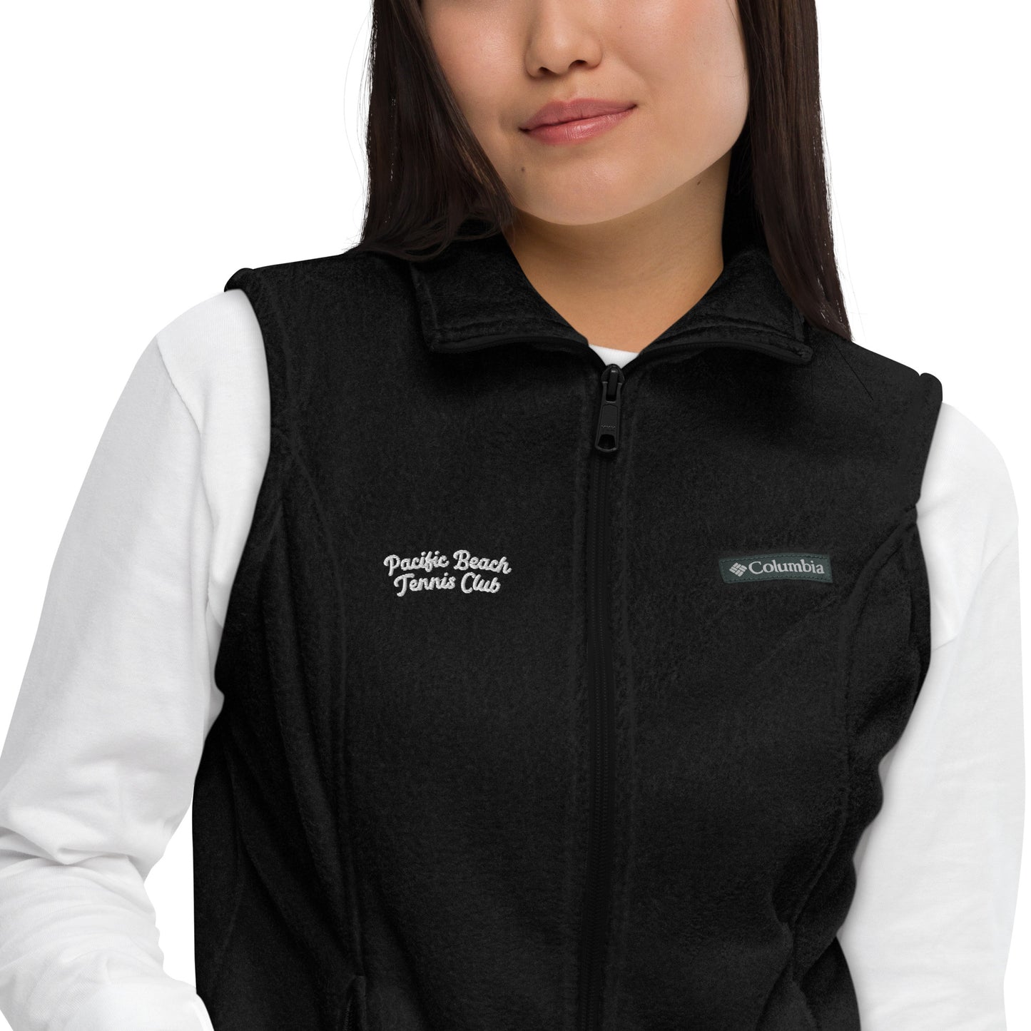 Embroidered women’s PBTC x Columbia fleece vest